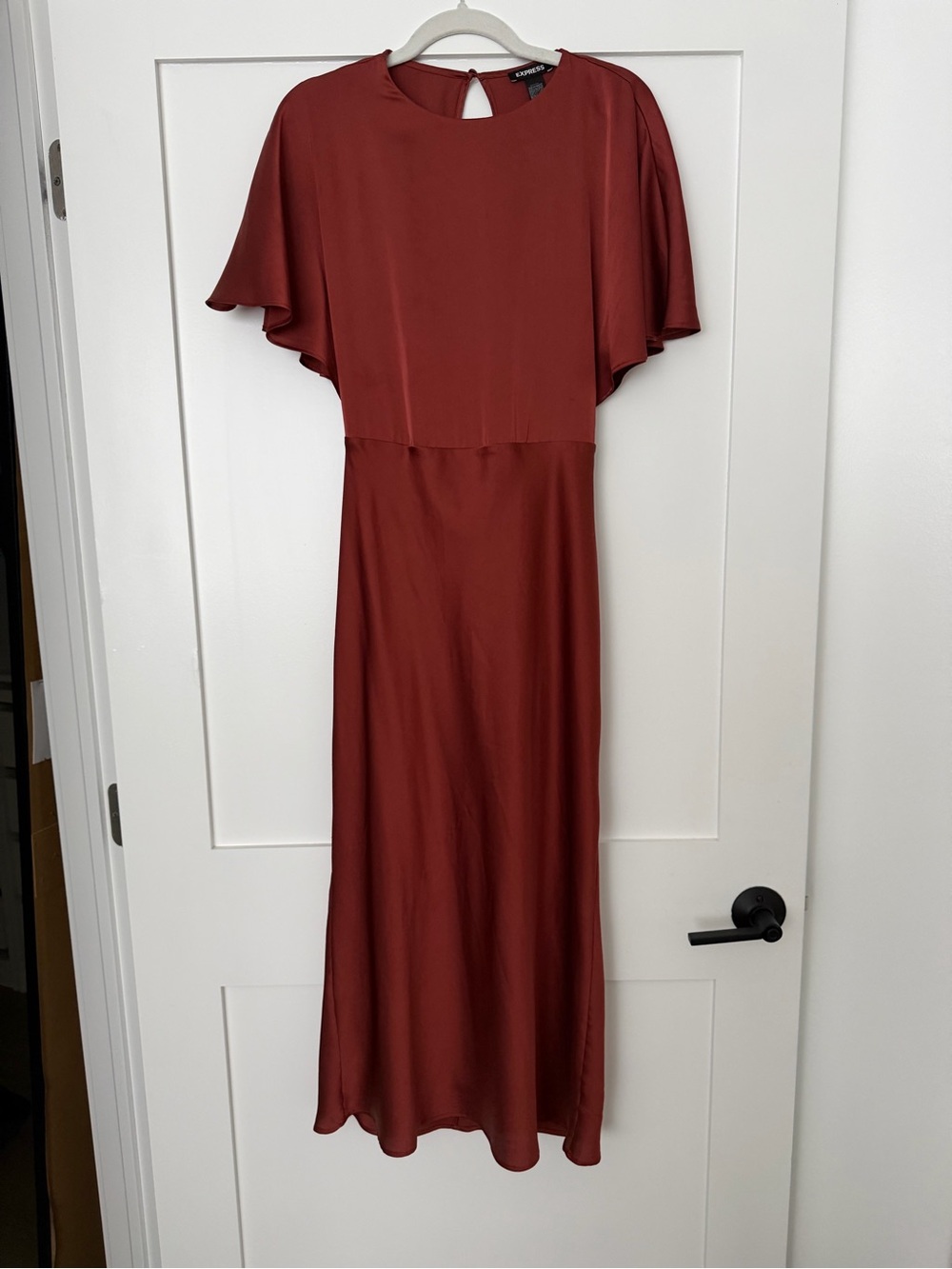 Express Rust Red Maxi Dress with Flutter Sleeves